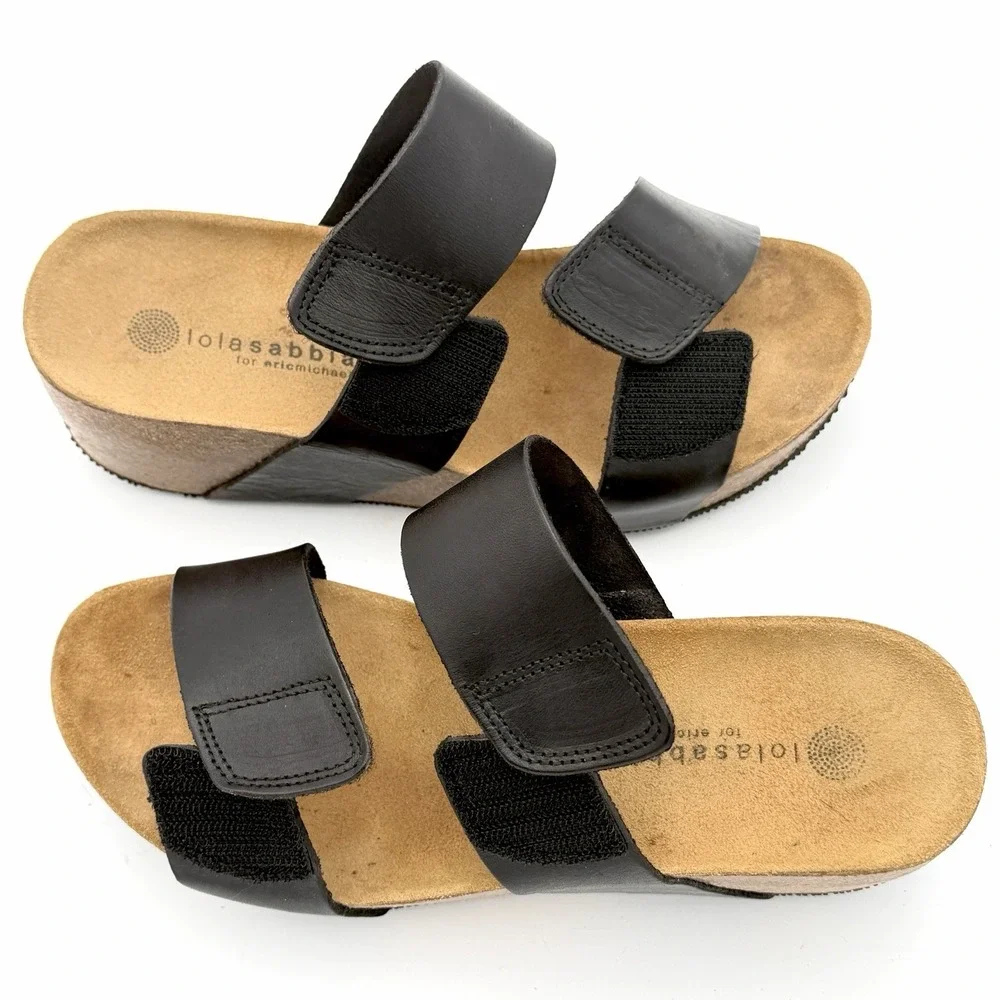 Lola Sabbia‎ for Eric Michael Women's Wedge Sandals Size 7 Black